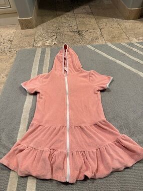 Cat & Jack Coral Pink Hooded Terry Zip Swim Coverup  with Pom Trim